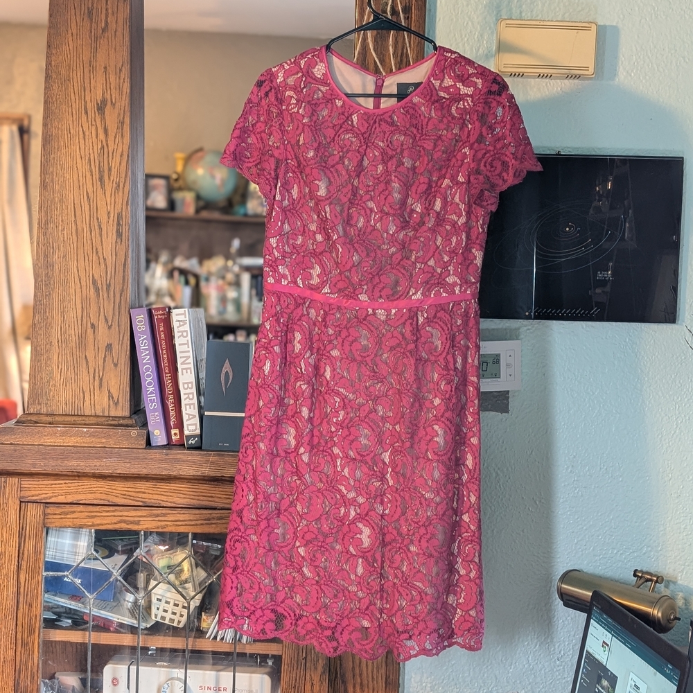 Adrianna Papell Fuchsia Lace Midi Dress